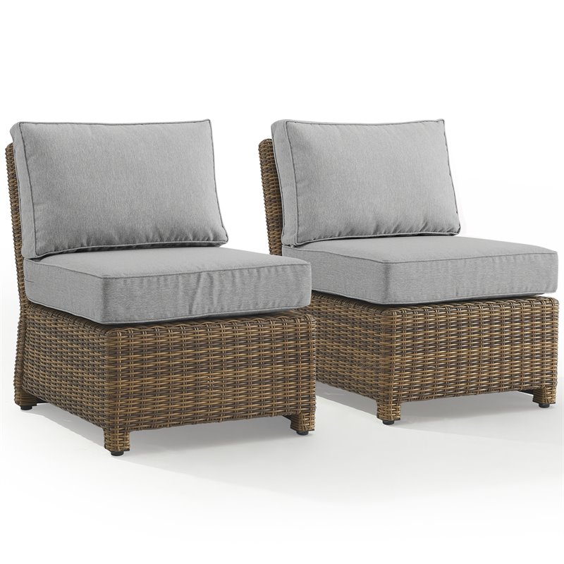 Crosley Furniture Bradenton Armless Patio Chair in Gray and Brown (Set of 2)
