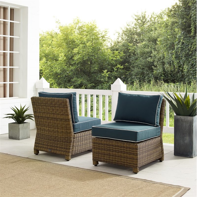 Crosley Furniture Bradenton Armless Patio Chair in Navy and Brown (Set of 2)