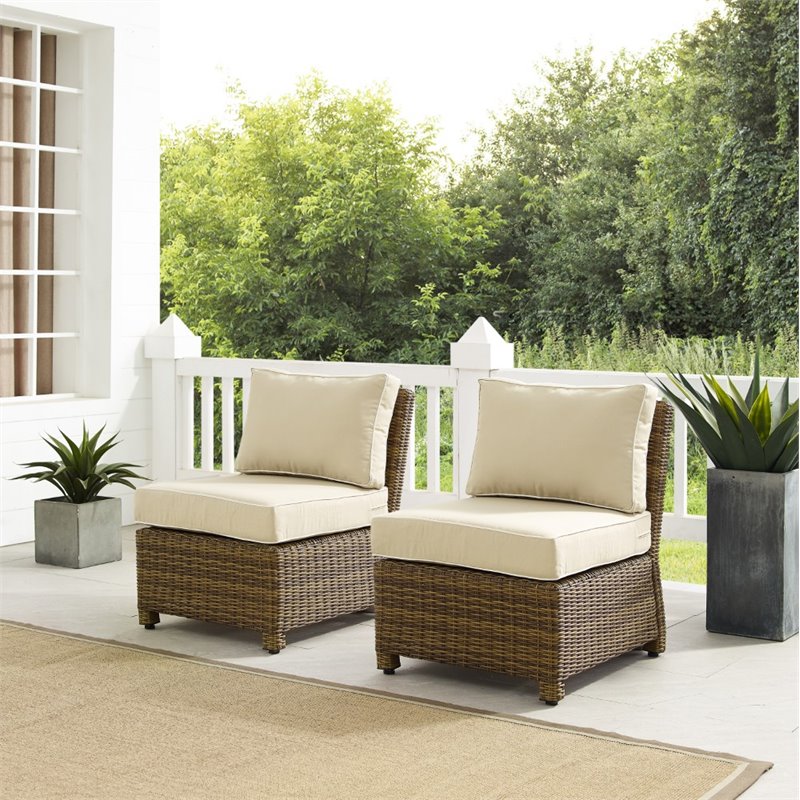 Crosley Furniture Bradenton Armless Patio Chair in Sand and Brown (Set of 2)