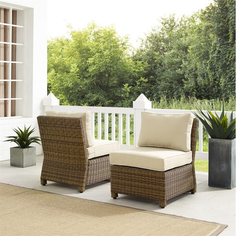Crosley Furniture Bradenton Armless Patio Chair in Sand and Brown (Set of 2)