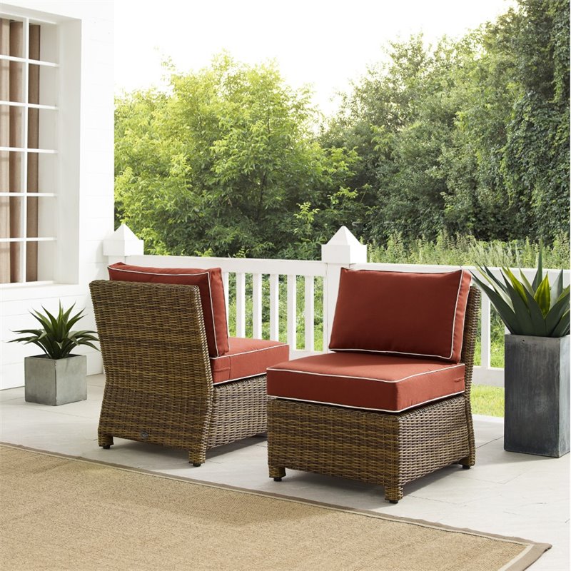 Crosley Furniture Bradenton Armless Patio Chair in Sangria and Brown (Set of 2)