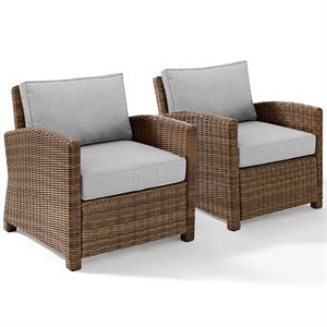 Crosley Furniture Bradenton Wicker / Rattan Patio Armchair in Brown (Set of 2)