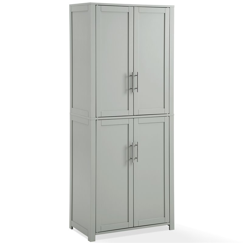 Crosley Furniture Savannah Transitional Tall Wood Shaker Pantry in Gray/Nickel
