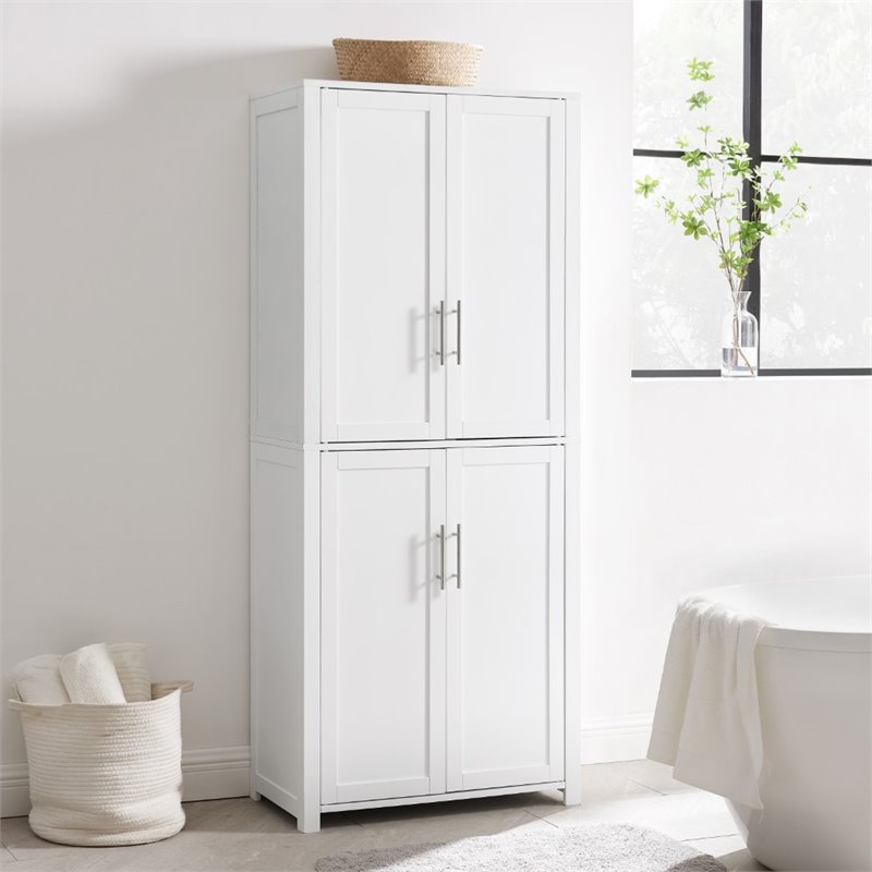 Crosley Furniture Savannah Transitional Tall Wood Shaker Pantry in White/Nickel