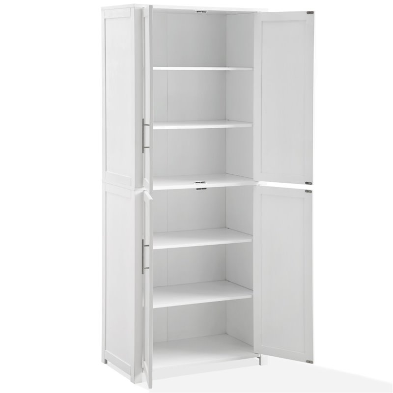 Crosley Furniture Savannah Transitional Tall Wood Shaker Pantry in White/Nickel