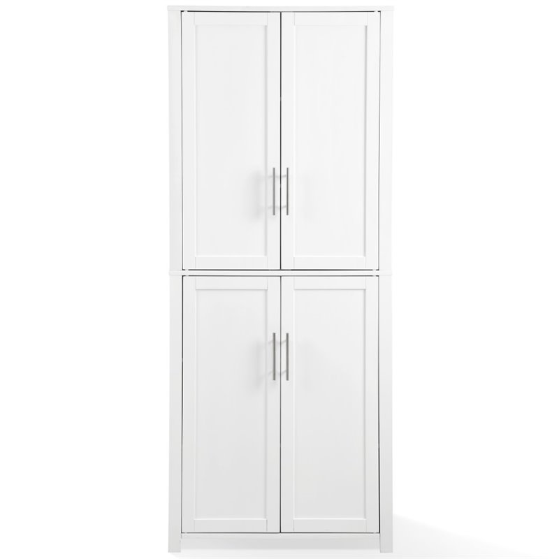 Crosley Furniture Savannah Transitional Tall Wood Shaker Pantry in White/Nickel