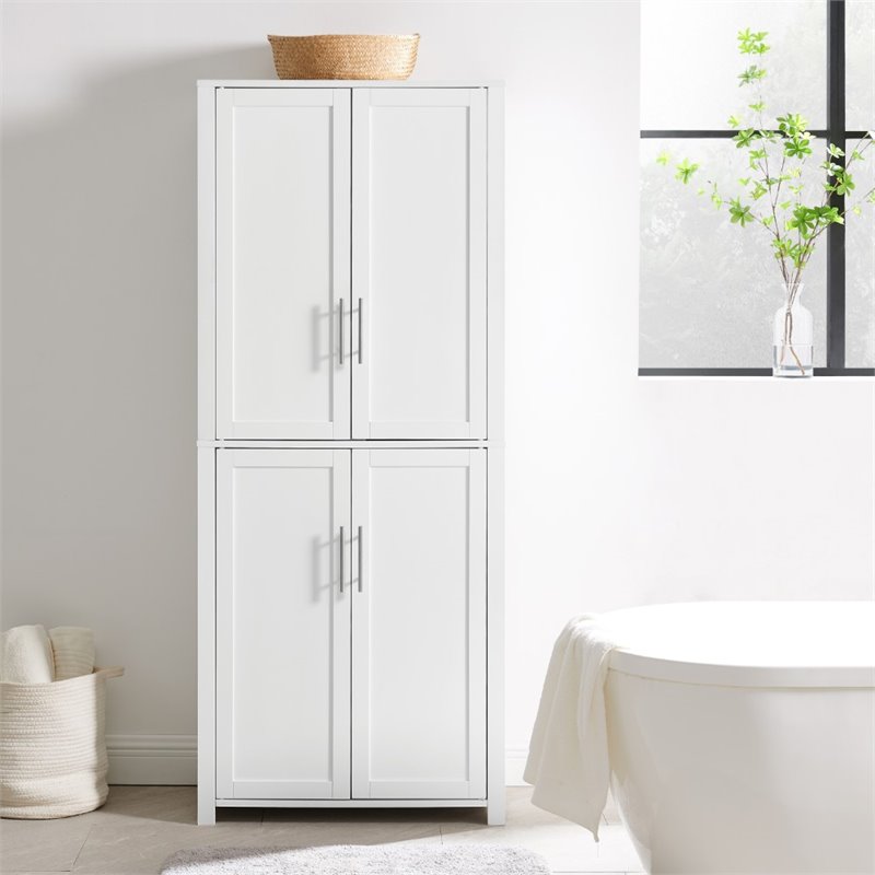Crosley Furniture Savannah Transitional Tall Wood Shaker Pantry in White/Nickel