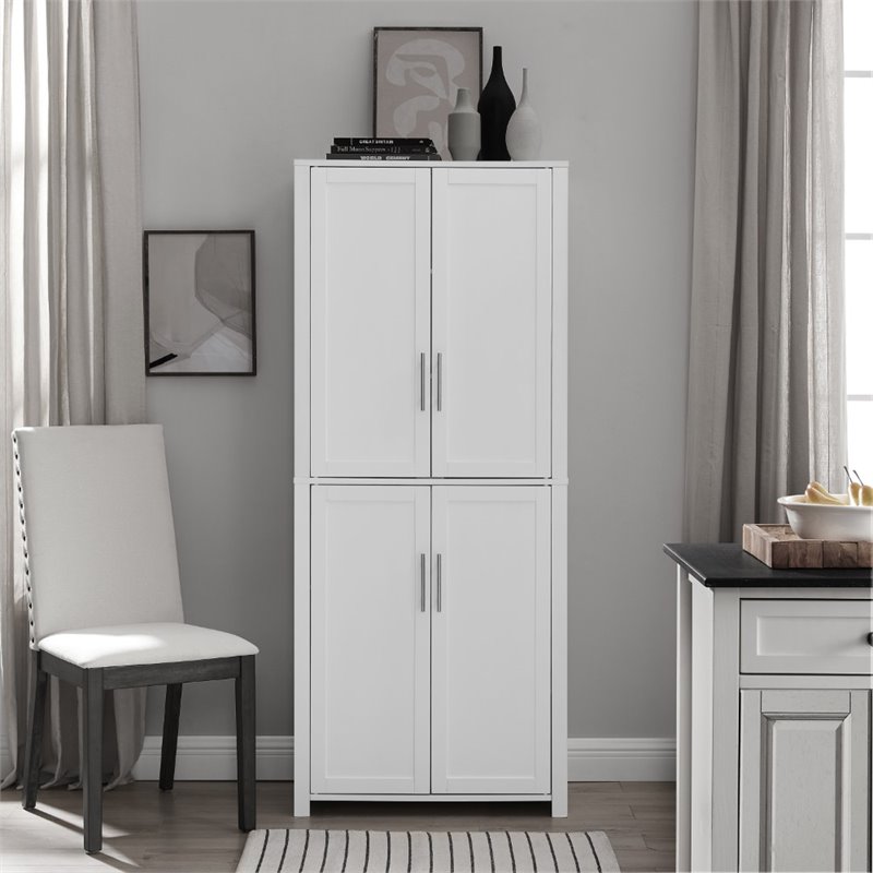 Crosley Furniture Savannah Transitional Tall Wood Shaker Pantry in White/Nickel