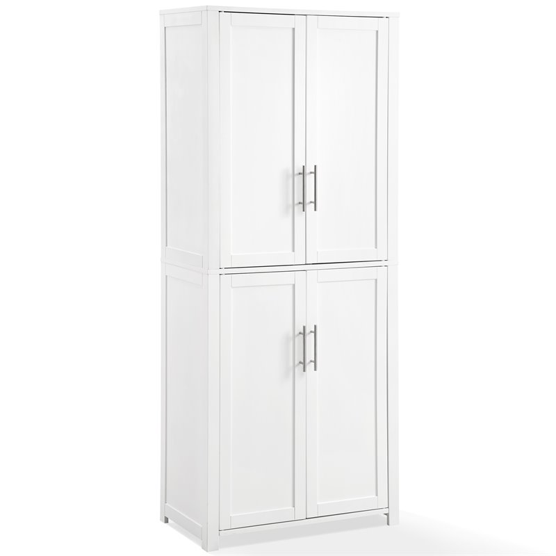 Crosley Furniture Savannah Transitional Tall Wood Shaker Pantry in White/Nickel