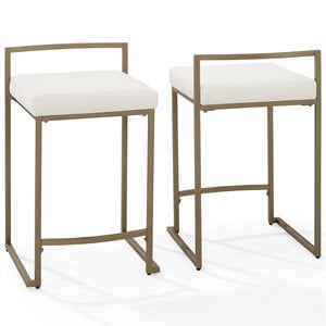 Crosley Furniture Harlowe 24.25&quot Velvet/Metal Counter Stool in Gold (Set of 2)