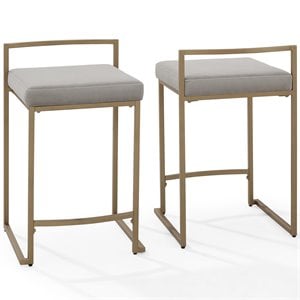 Crosley Furniture Harlowe 24.25&quot Metal/Velvet Counter Stool in Gold (Set of 2)