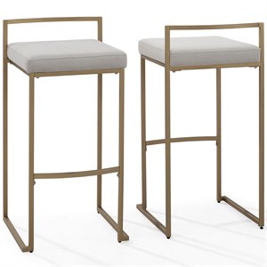 Crosley Furniture Harlowe 30&quot Metal/Velvet Bar Stool in Gray and Gold (Set of 2)