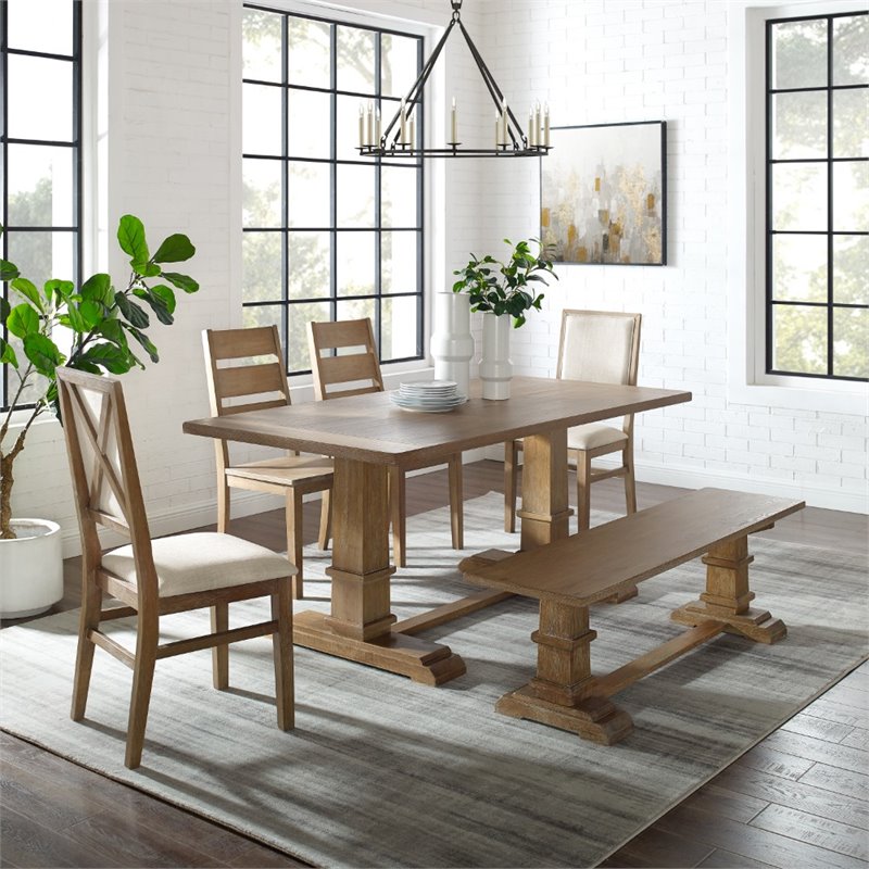 Crosley Furniture Joanna 6 Piece Modern Wood Dining Set in Rustic Brown/Cream