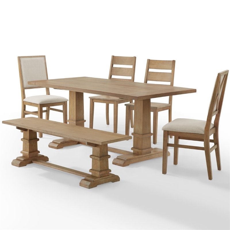 Crosley Furniture Joanna 6 Piece Modern Wood Dining Set in Rustic Brown/Cream
