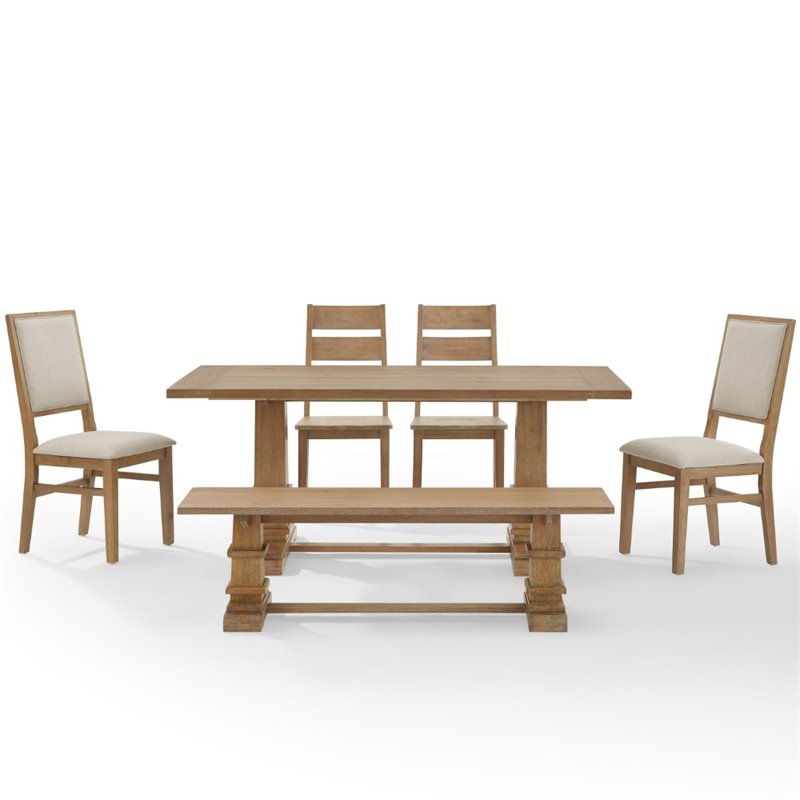 Crosley Furniture Joanna 6 Piece Modern Wood Dining Set in Rustic Brown/Cream