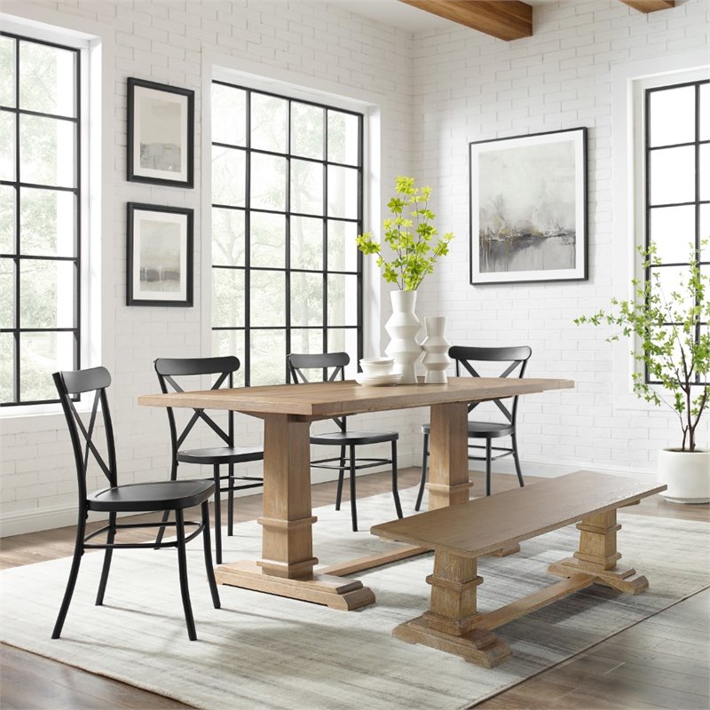 Crosley Furniture Joanna 6 Piece Modern Wood Dining Set in Rustic Brown/Black