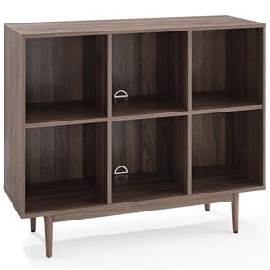 Crosley Furniture Liam 6 Cubby Wooden Record Storage Cube Bookcase in Walnut