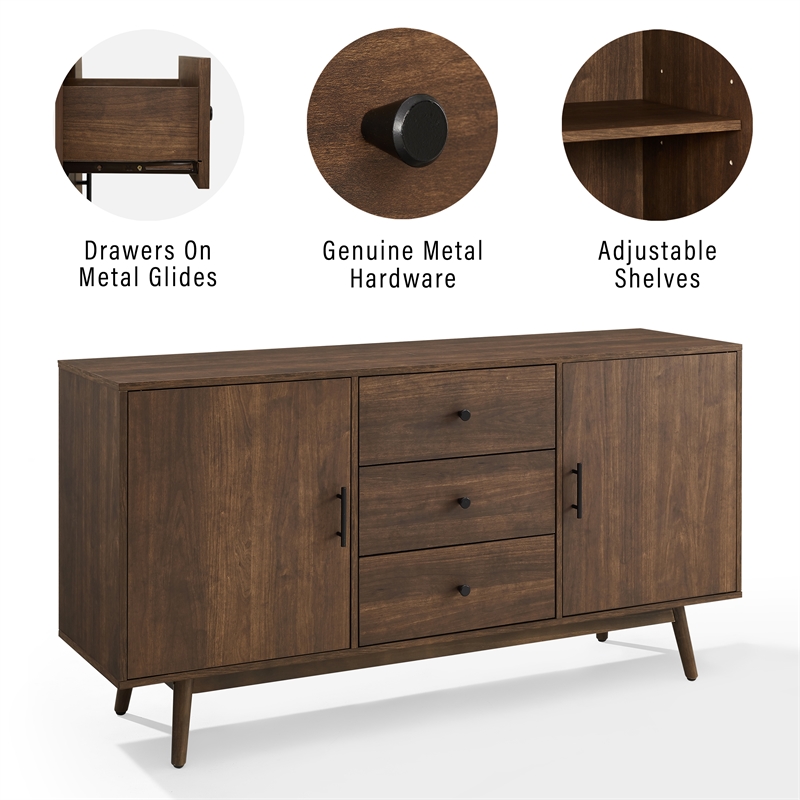 Crosley Furniture Lucas Mid-Century Wood Sideboard Buffet Cabinet in Brown