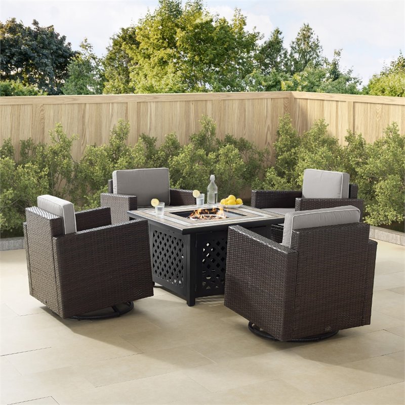 Crosley Furniture Palm Harbor 5PC Wicker / Rattan Conversation Set in Gray/Brown