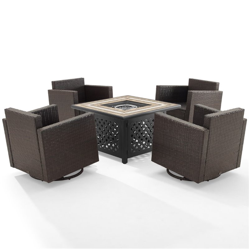 Crosley Furniture Palm Harbor 5PC Wicker / Rattan Conversation Set in Gray/Brown