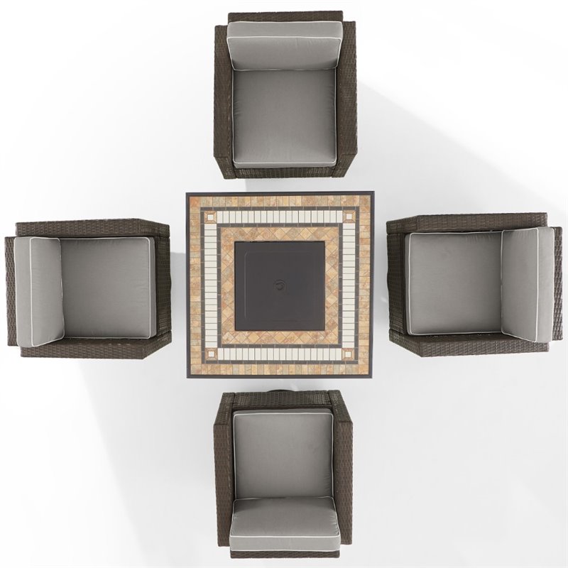 Crosley Furniture Palm Harbor 5PC Wicker / Rattan Conversation Set in Gray/Brown
