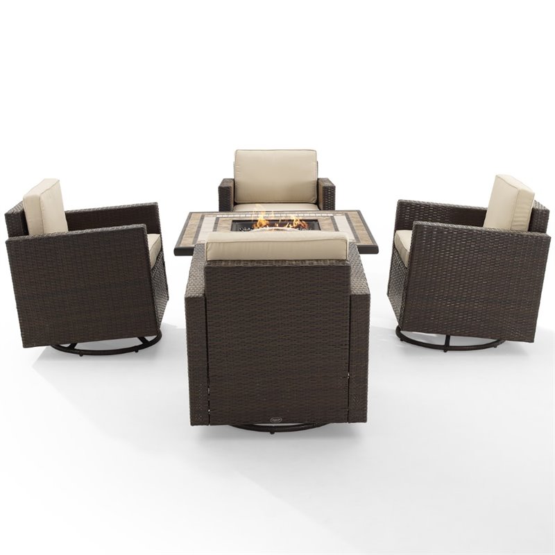 Crosley Furniture Palm Harbor 5PC Wicker / Rattan Conversation Set in Sand/Brown