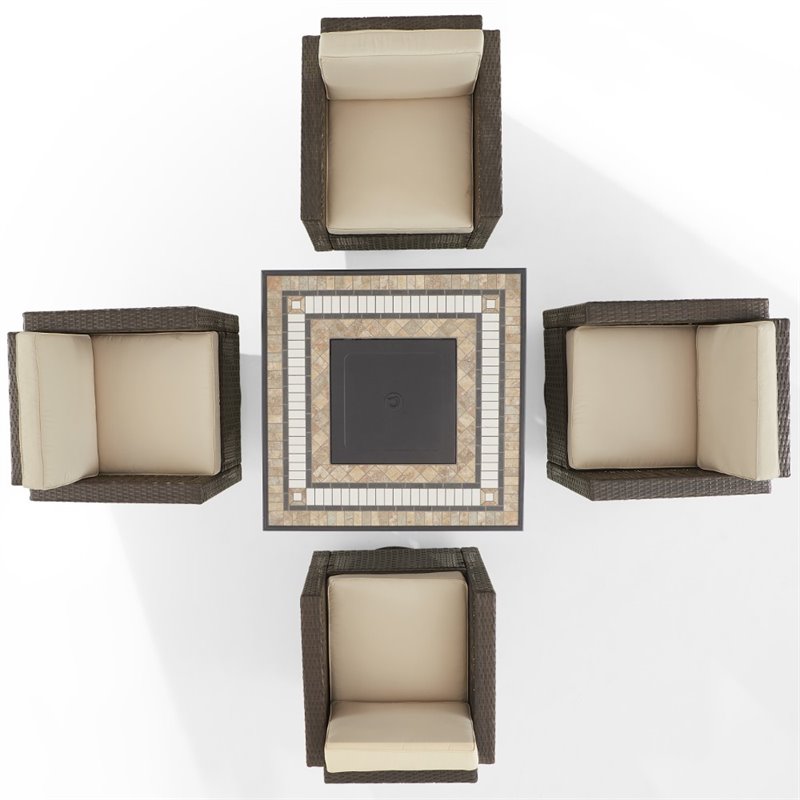 Crosley Furniture Palm Harbor 5PC Wicker / Rattan Conversation Set in Sand/Brown