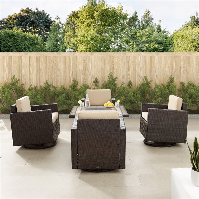 Crosley Furniture Palm Harbor 5PC Wicker / Rattan Conversation Set in Sand/Brown
