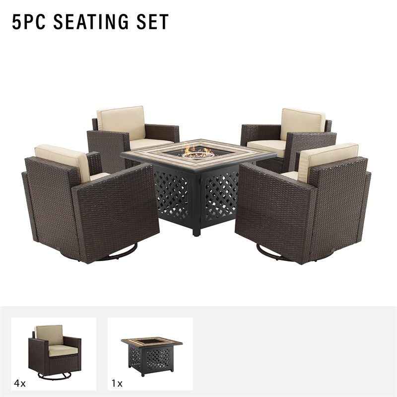 Crosley Furniture Palm Harbor 5PC Wicker / Rattan Conversation Set in Sand/Brown