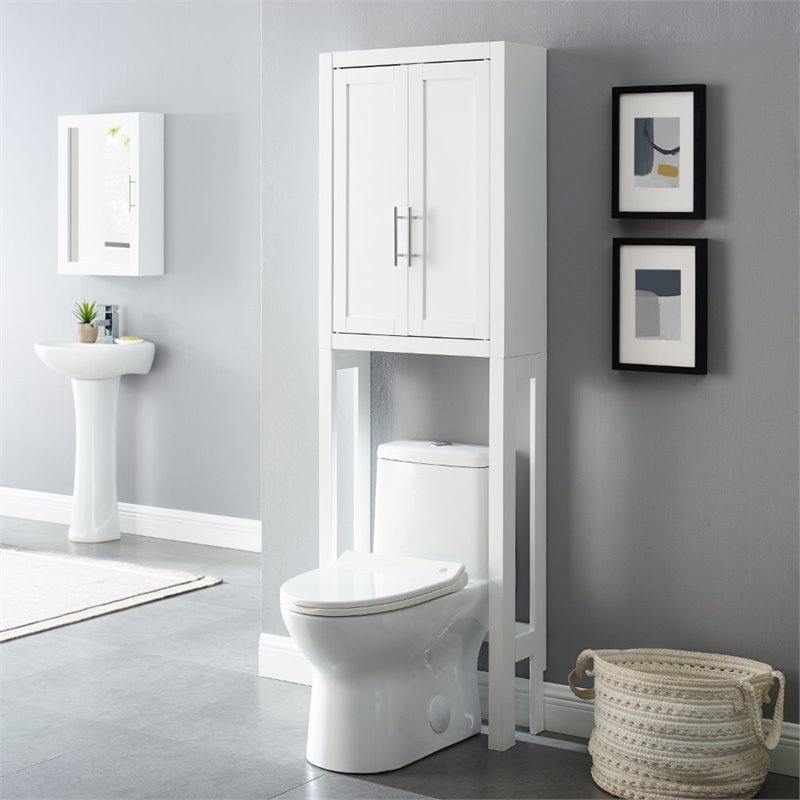 Crosley Furniture Savannah Transitional Wood/Metal Spacesaver in White/Nickel
