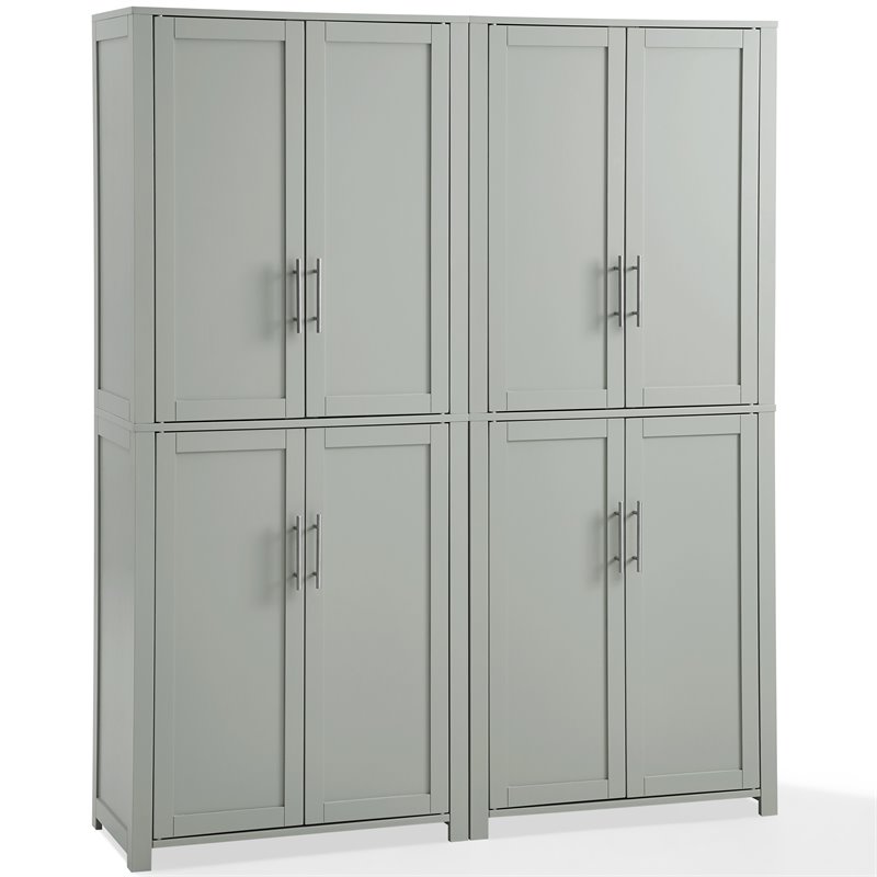 Crosley Furniture Savannah Transitional Tall Wood Pantry in Gray (Set of 2)