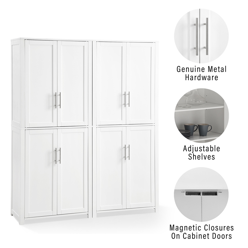 Crosley Furniture Savannah Transitional Tall Wood Pantry in White (Set of 2)