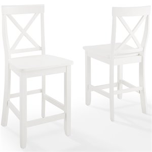 Crosley Furniture 24&quot Solid Rubberwood X-Back Counter Stool in White (Set of 2)