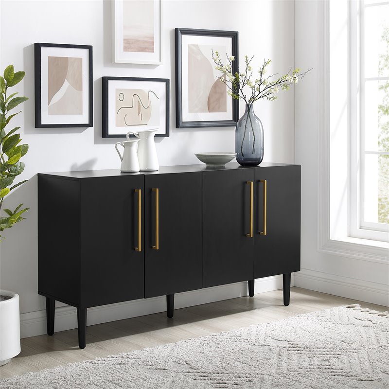 Crosley Furniture Everett 2 Large Cabinets Modern Wood Sideboard in Matte Black