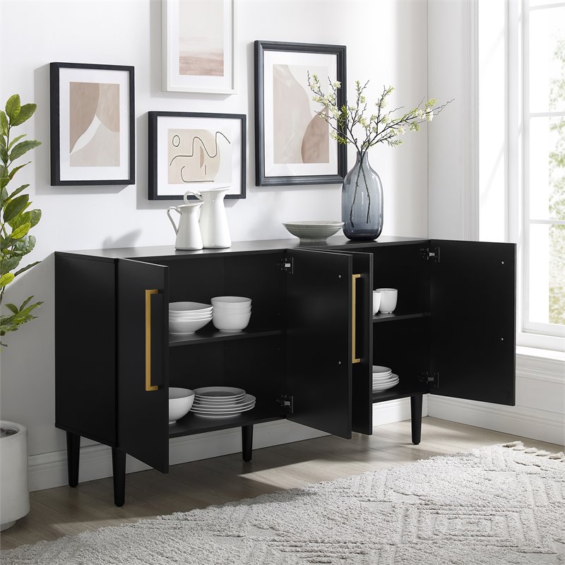 Crosley Furniture Everett 2 Large Cabinets Modern Wood Sideboard in Matte Black