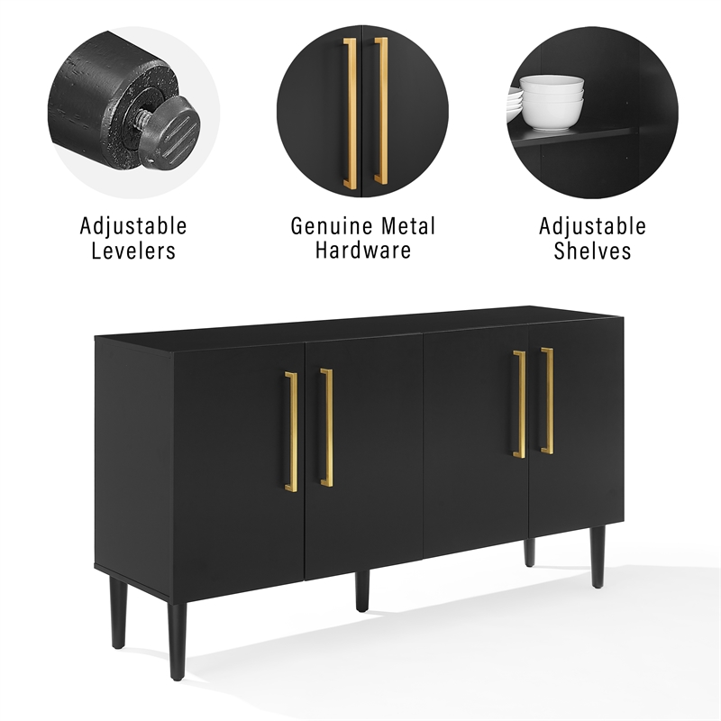Crosley Furniture Everett 2 Large Cabinets Modern Wood Sideboard in Matte Black