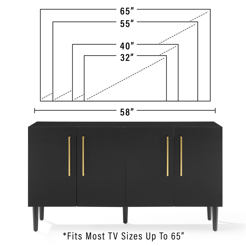 Crosley Furniture Everett 2 Large Cabinets Modern Wood Sideboard in Matte Black