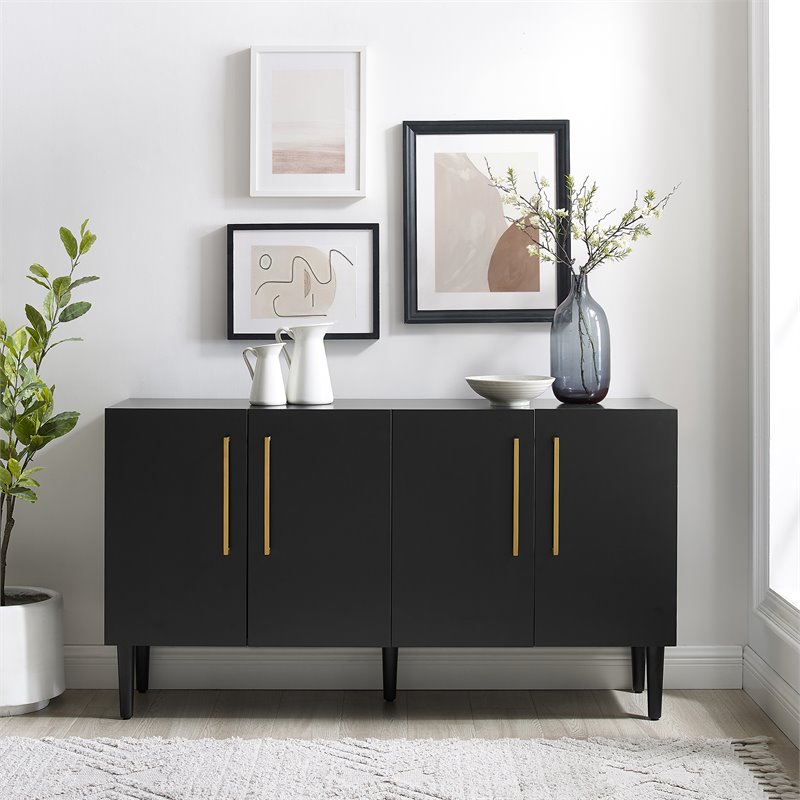 Crosley Furniture Everett 2 Large Cabinets Modern Wood Sideboard in Matte Black
