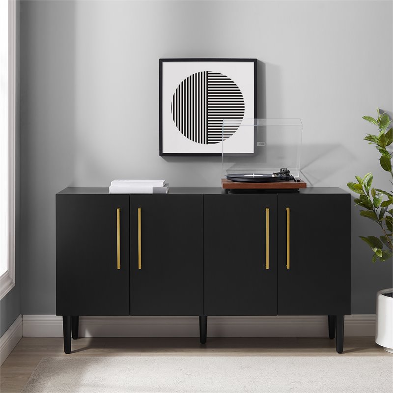 Crosley Furniture Everett 2 Large Cabinets Modern Wood Sideboard in Matte Black