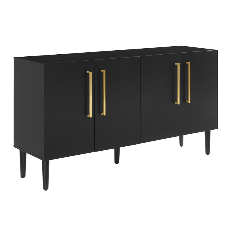 Crosley Furniture Everett 2 Large Cabinets Modern Wood Sideboard in Matte Black
