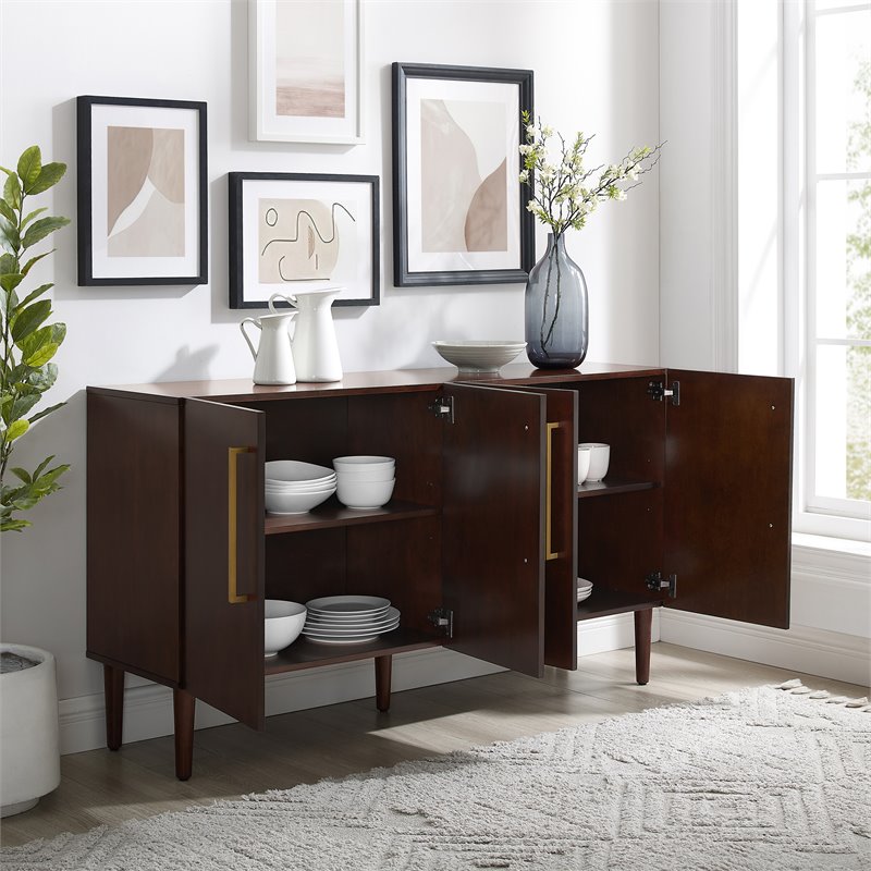 Crosley Furniture Everett 2 Large Cabinets Modern Wood Sideboard in Mahogany
