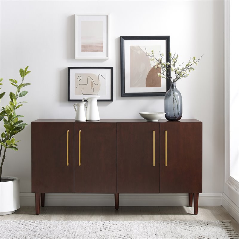 Crosley Furniture Everett 2 Large Cabinets Modern Wood Sideboard in Mahogany