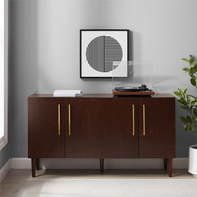 Crosley Furniture Everett 2 Large Cabinets Modern Wood Sideboard in Mahogany