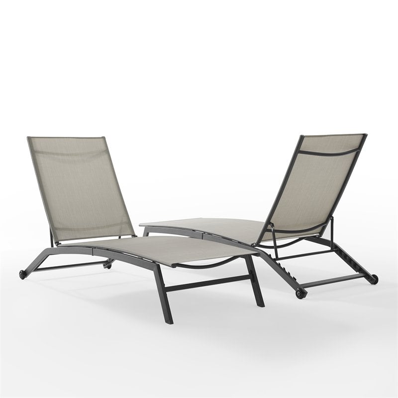 Crosley Furniture Weaver Steel Metal Sling Chaise Lounge in Gray (Set of 2)