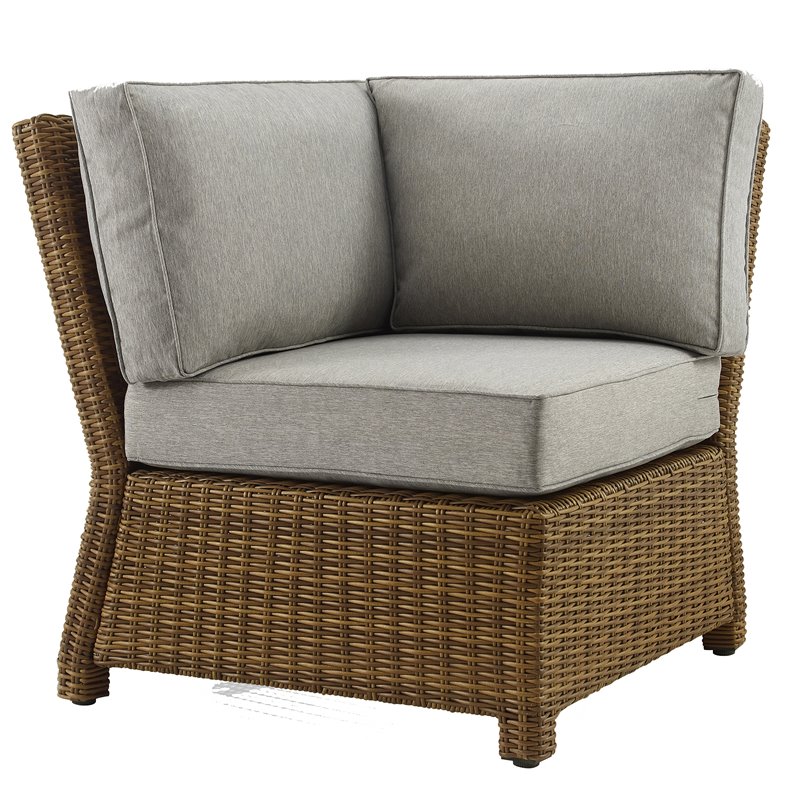 Crosley Furniture Bradenton Wicker / Rattan Patio Corner Chair in Brown/Gray