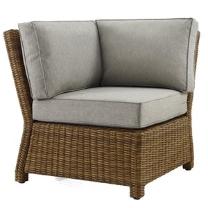 Crosley Furniture Bradenton Wicker / Rattan Patio Corner Chair in Brown/Gray