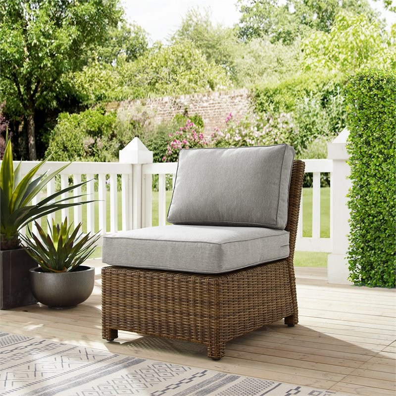 Crosley Furniture Bradenton Wicker / Rattan Patio Armless Chair in Brown/Gray