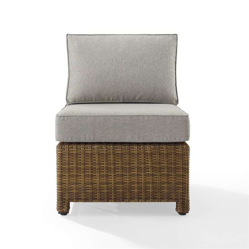 Crosley Furniture Bradenton Wicker / Rattan Patio Armless Chair in Brown/Gray