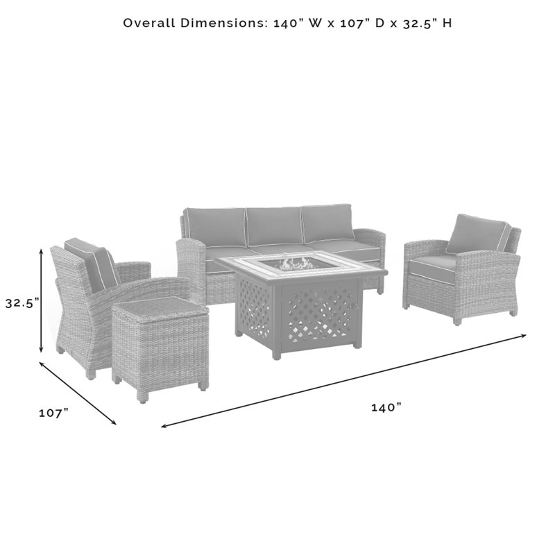 Crosley Furniture Bradenton 5pc Wicker / Rattan Sofa Set & Fire Table in Brown
