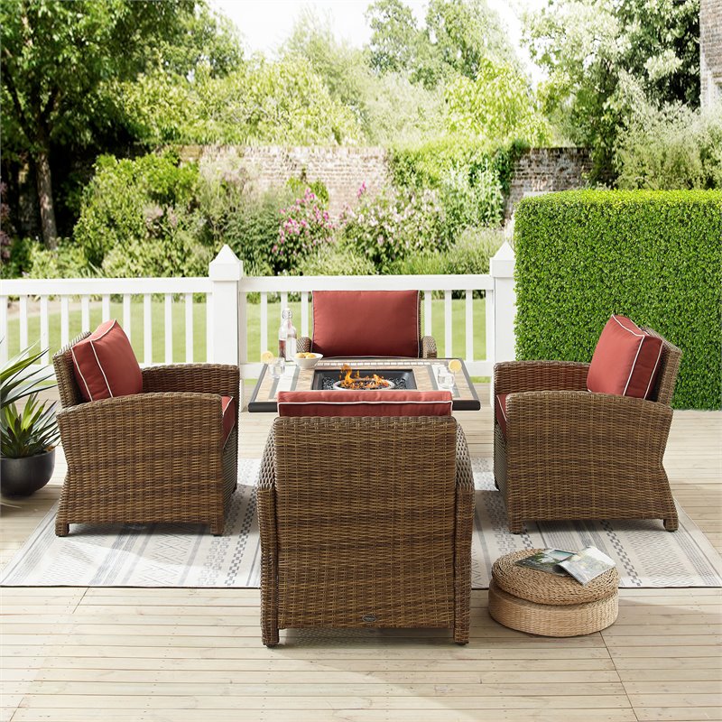 Crosley Furniture Bradenton 5PC Metal Conversation Set with Armchairs in Red